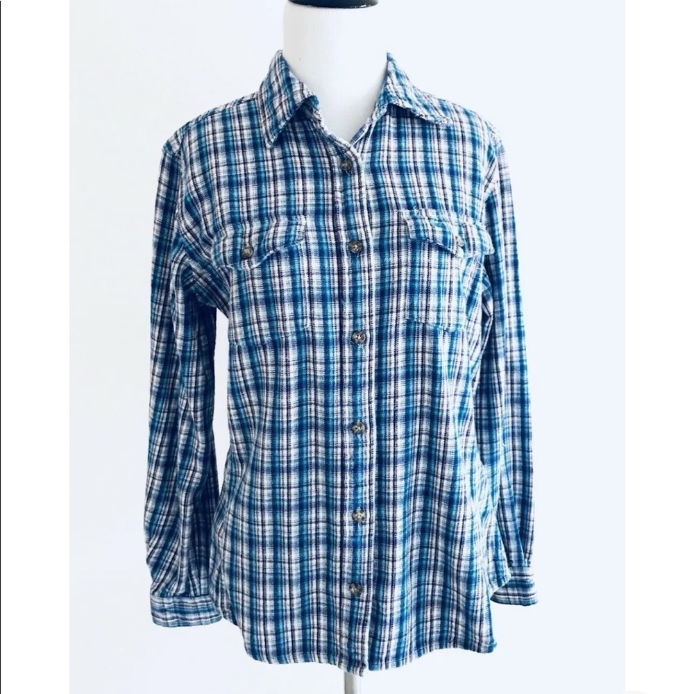 Carhartt | Women Button Down Shirt Size S (4-6) Blue Pinstripe Cotton Collar